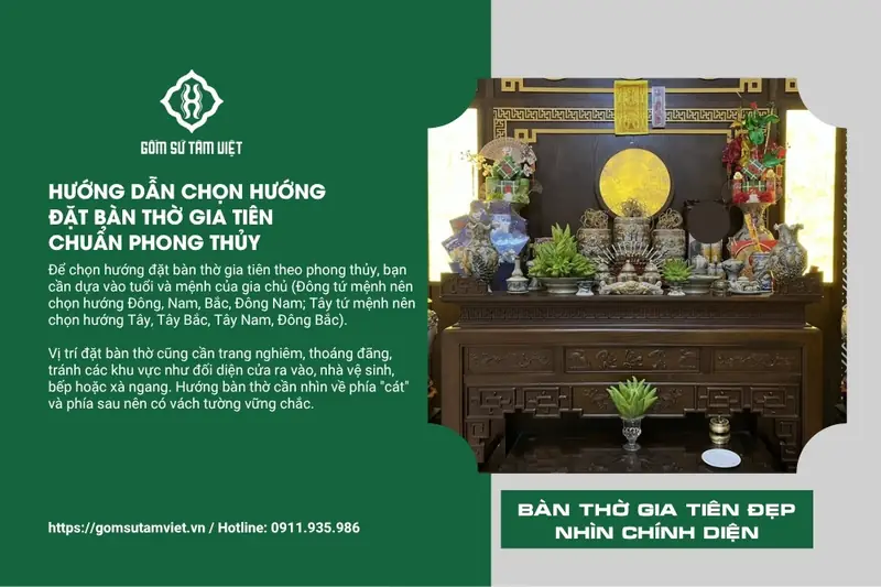Sắp xếp năng lượng trọng yếu trong nhà - cách hóa giải nhà hướng Đông Bàn thờ gia tiên được bài trí trang nghiêm trên tường vững chãi