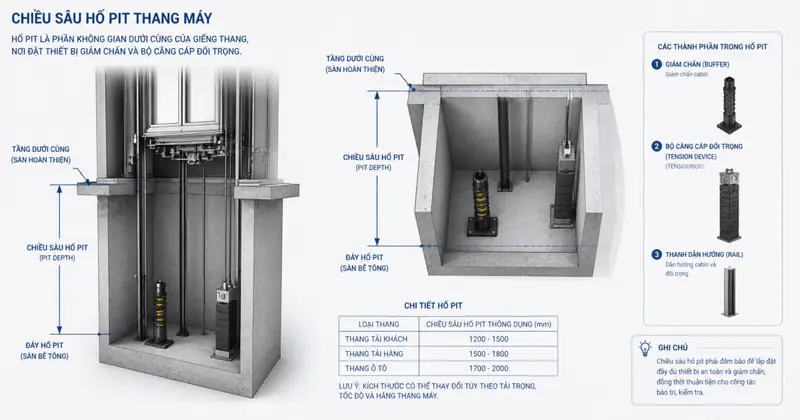 Hố Pit Thang Máy Là Gì? Kích Thước, Vai Trò Và Tiêu Chuẩn Thi Công 3 Hố pit thang máy là gì - Lưu ý thi công và bảo trì hố pit an toàn