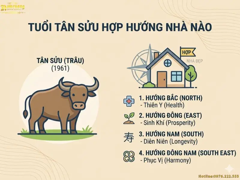 Hướng Nhà Tuổi Tân Sửu 1961 Chuẩn Phong Thủy, Rước Vượng Khí 2 Hướng nhà tuổi tân sửu - Các hướng nhà 'vượng' và 'họa' cho tuổi Tân Sửu
