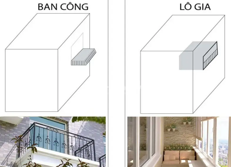 Lô gia là gì - 2. Phân biệt Lô gia và Ban công rõ ràng