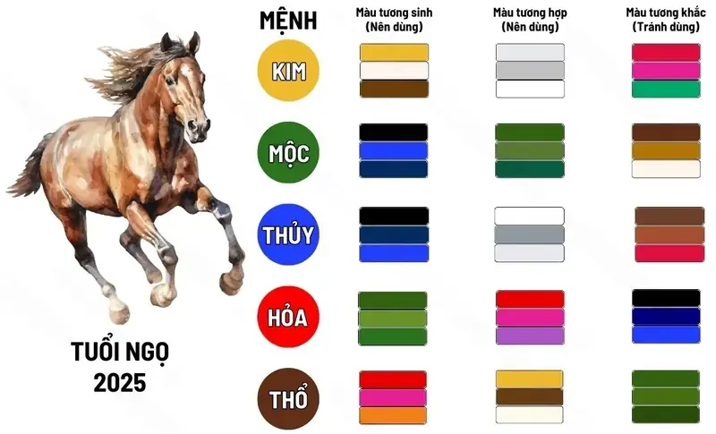 Tuổi Ngọ hợp màu gì theo từng bản mệnh?